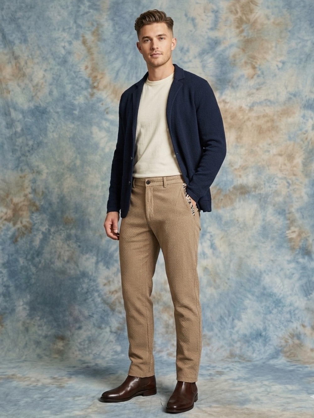 Betabrand waist 32, length 32, Men's Textured Slim Fit Pants - Taupe.